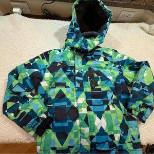 GEMYSE | Geometric Blue and Green Kids Winter Jacket SIZE 10-12